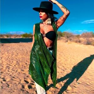 NWT Gypsy Tale Los Angeles Hunter Green Sleeveless Kimono Festival Small